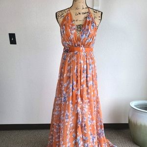 Luxxel Flowing Orange Floral Dress (L) SAME-DAY SHIP IF ORDERED BEFORE 4PM PST